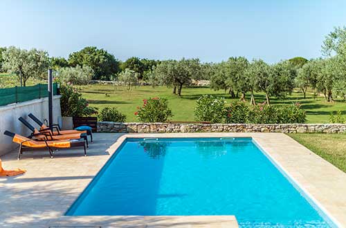 Privater Swimmingpool, Ausblick auf den Olivenhain, Villa mit dem Swimmingpool für die Vermietung, Istrien, Pula, Galižana